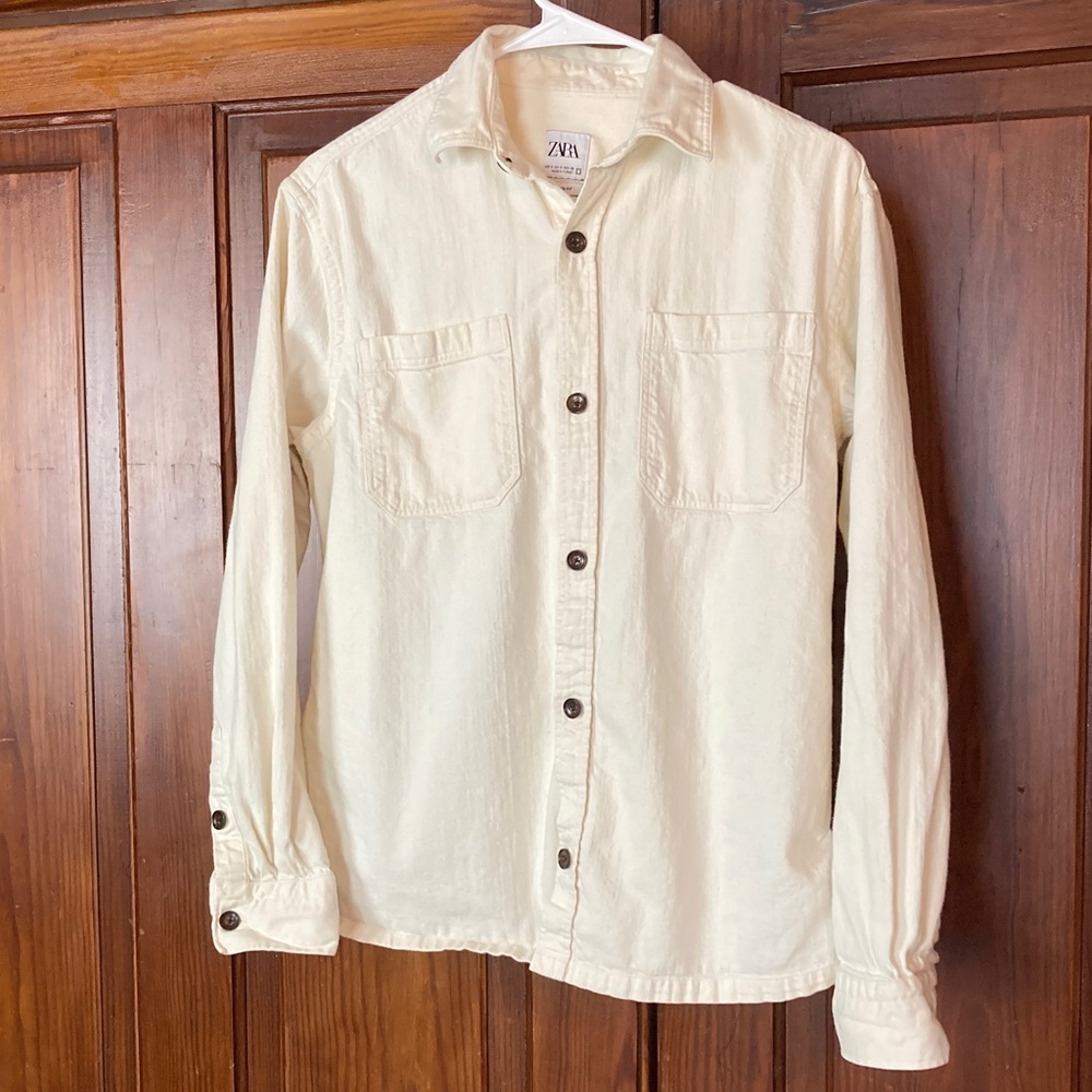 Zara Men's Cream Shirt Jacket Size Small Relaxed Fit Button Down Denim